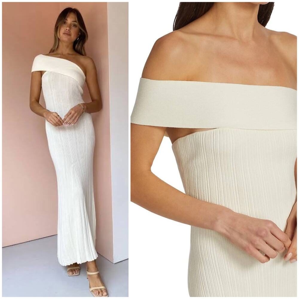 Anna Quan Brea Dress one shoulder ribbed Silence cream/beige 6 $410